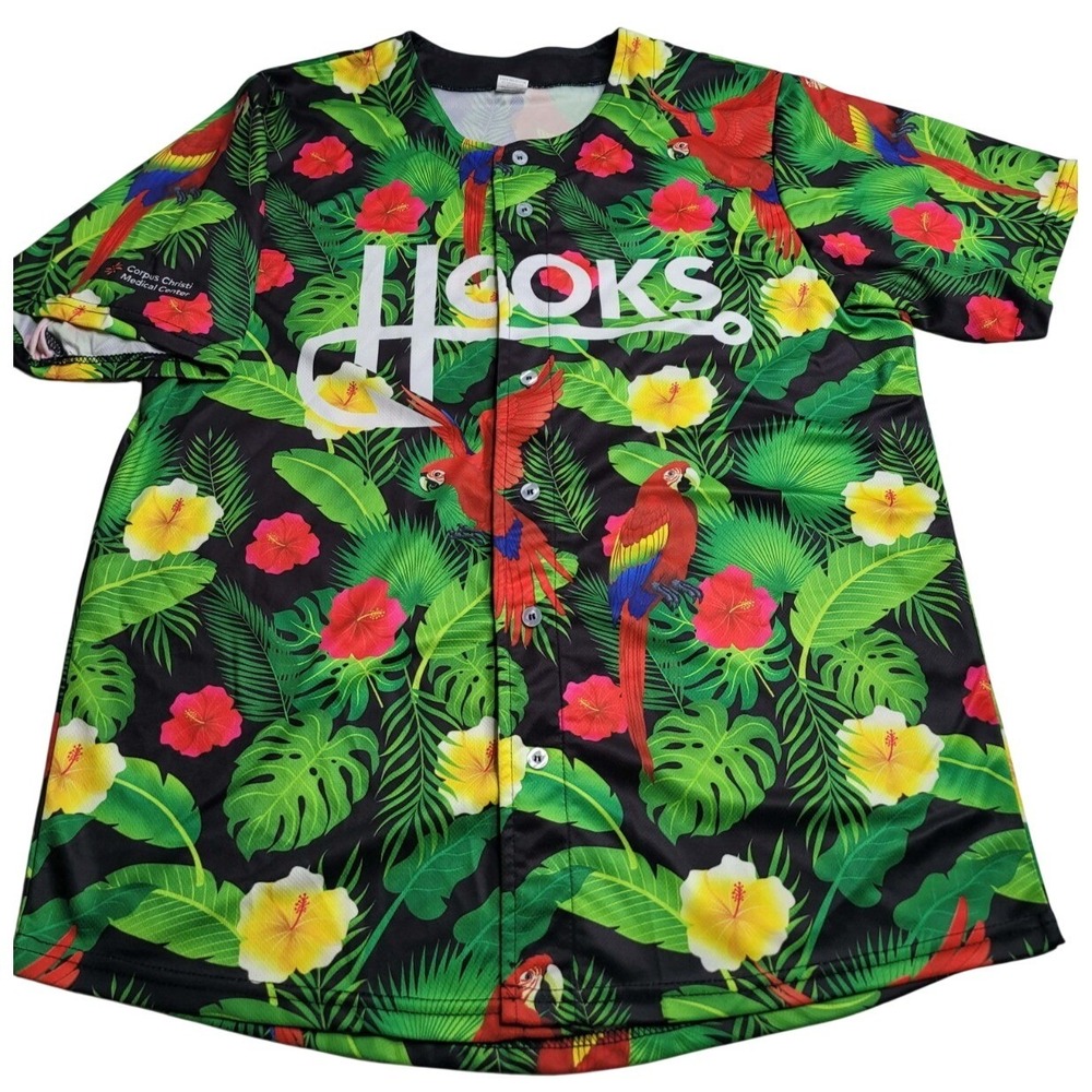Corpus Christi Hooks Baseball Jersey Men's Large‎ Parrots Tropical Floral